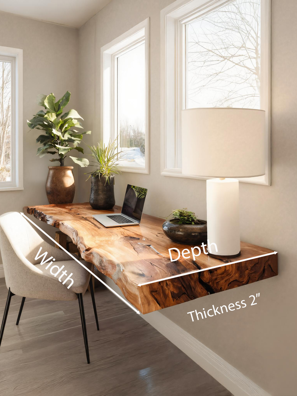 Modern Live Edge Floating Desk For Home Office Workspace