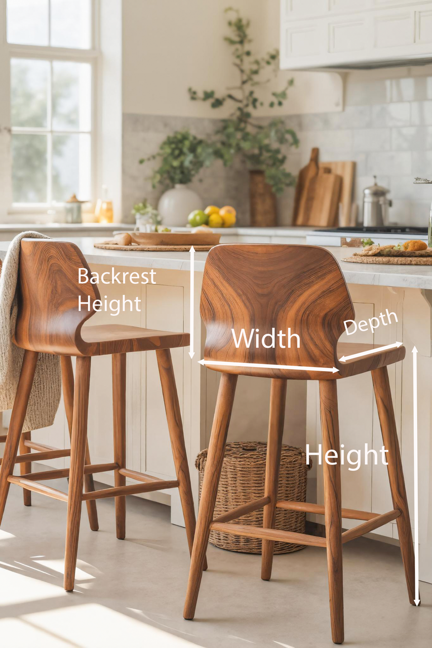 Contemporary Curved Bar Stools With Smooth Backrest For Dining