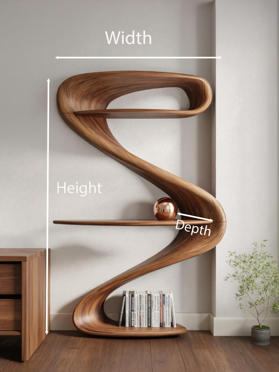 Modern Wave Bookshelf For Living Room Or Contemporary Interior