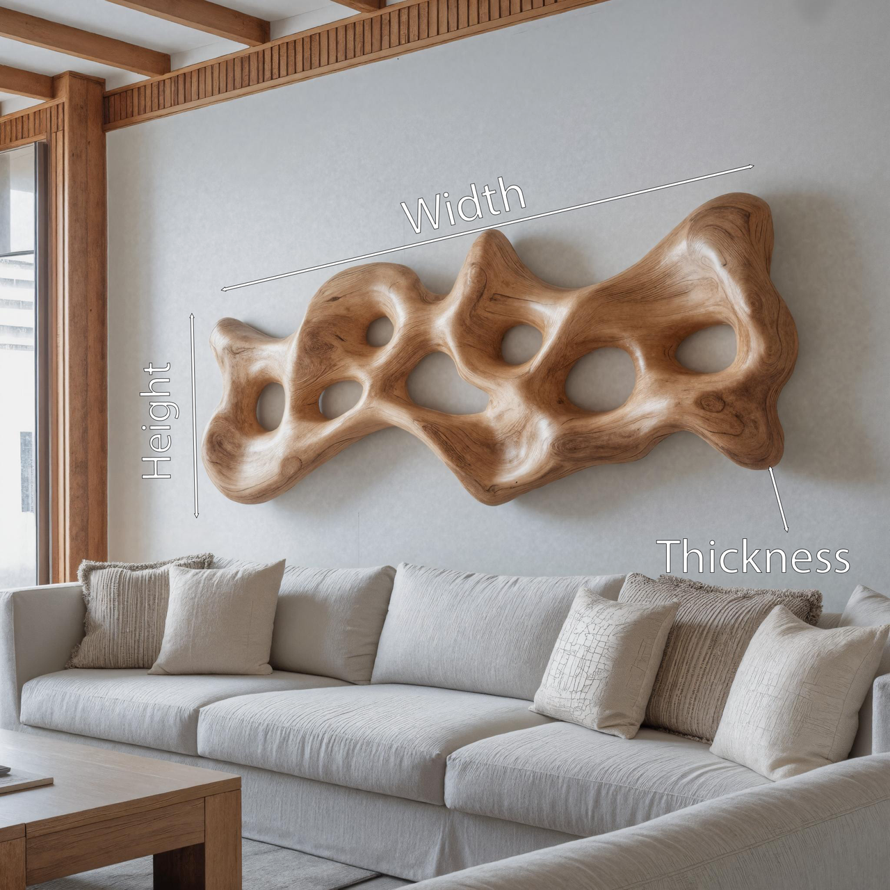Organic Wall Art Sculpture With Carved Design For Living Room