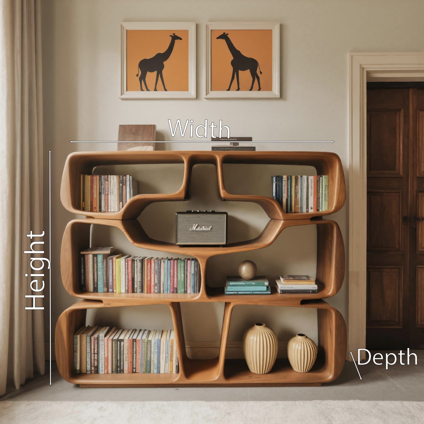 Modern Sculptural Bookshelf With Organic Curves For Living Room