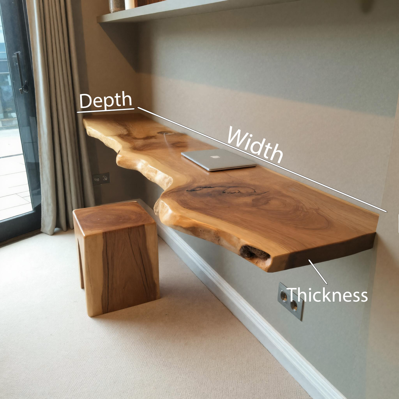 Modern Live Edge Floating Desk With Home Office Workspace