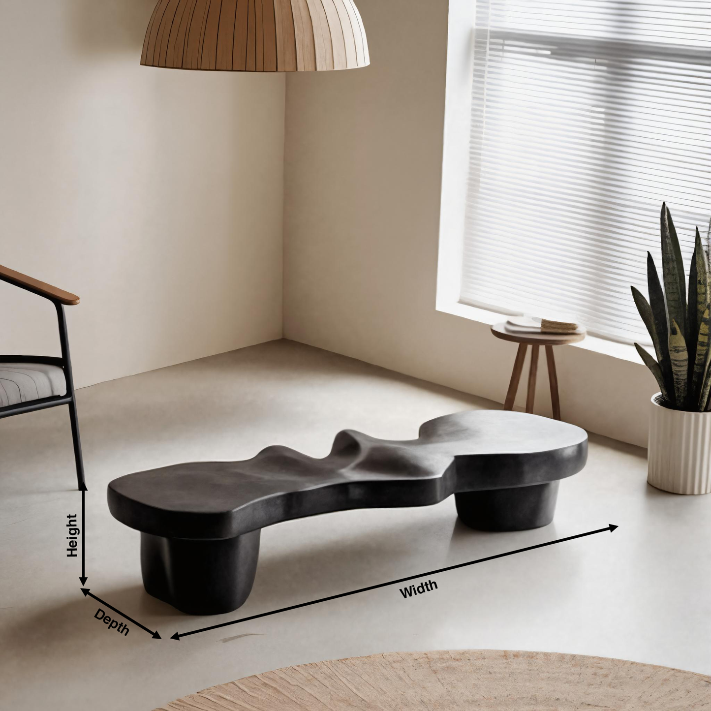 Contemporary Sculptural Wood Bench For Modern Living Room Or Gallery