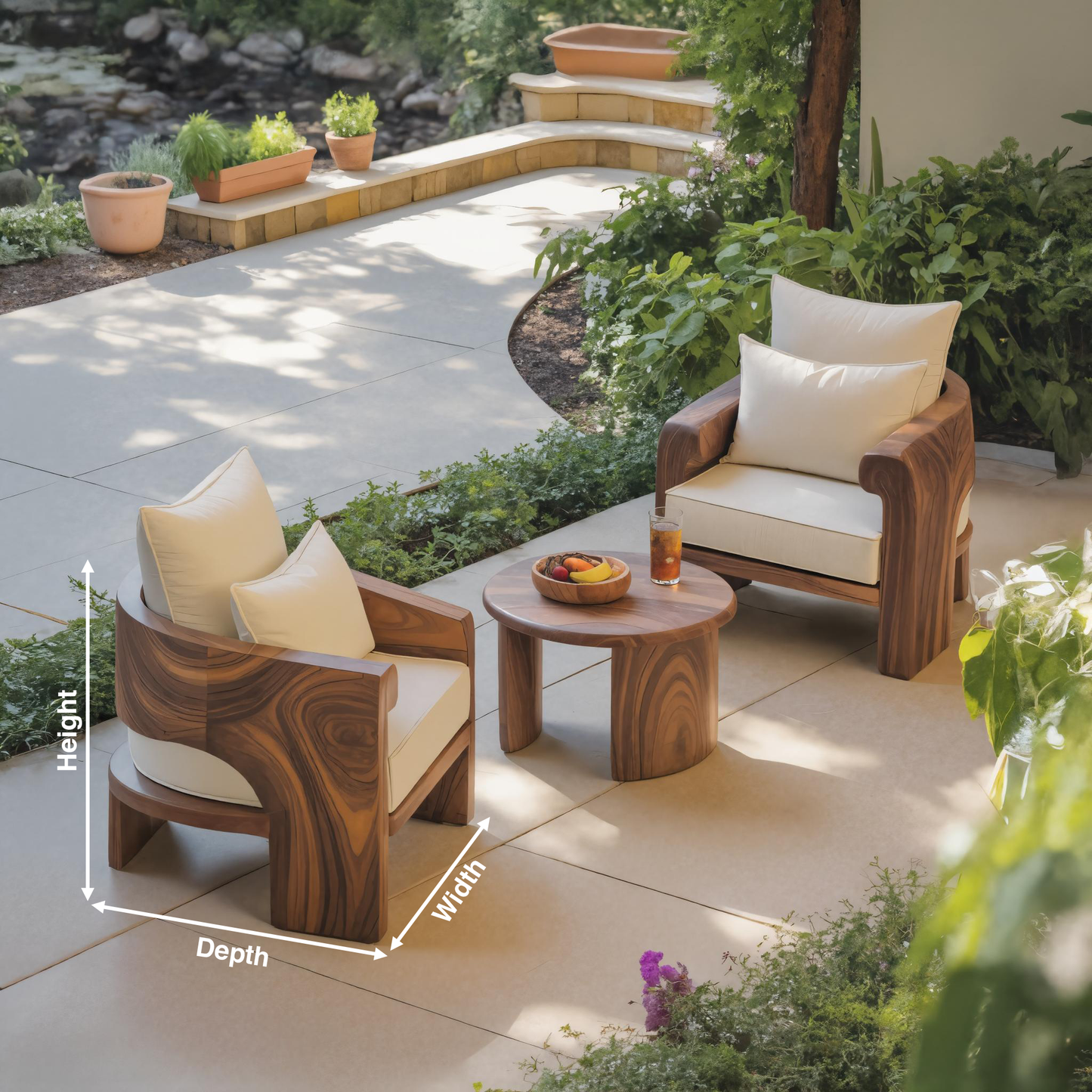 Curved Outdoor Wood Lounge Chair For Patio Or Balcony