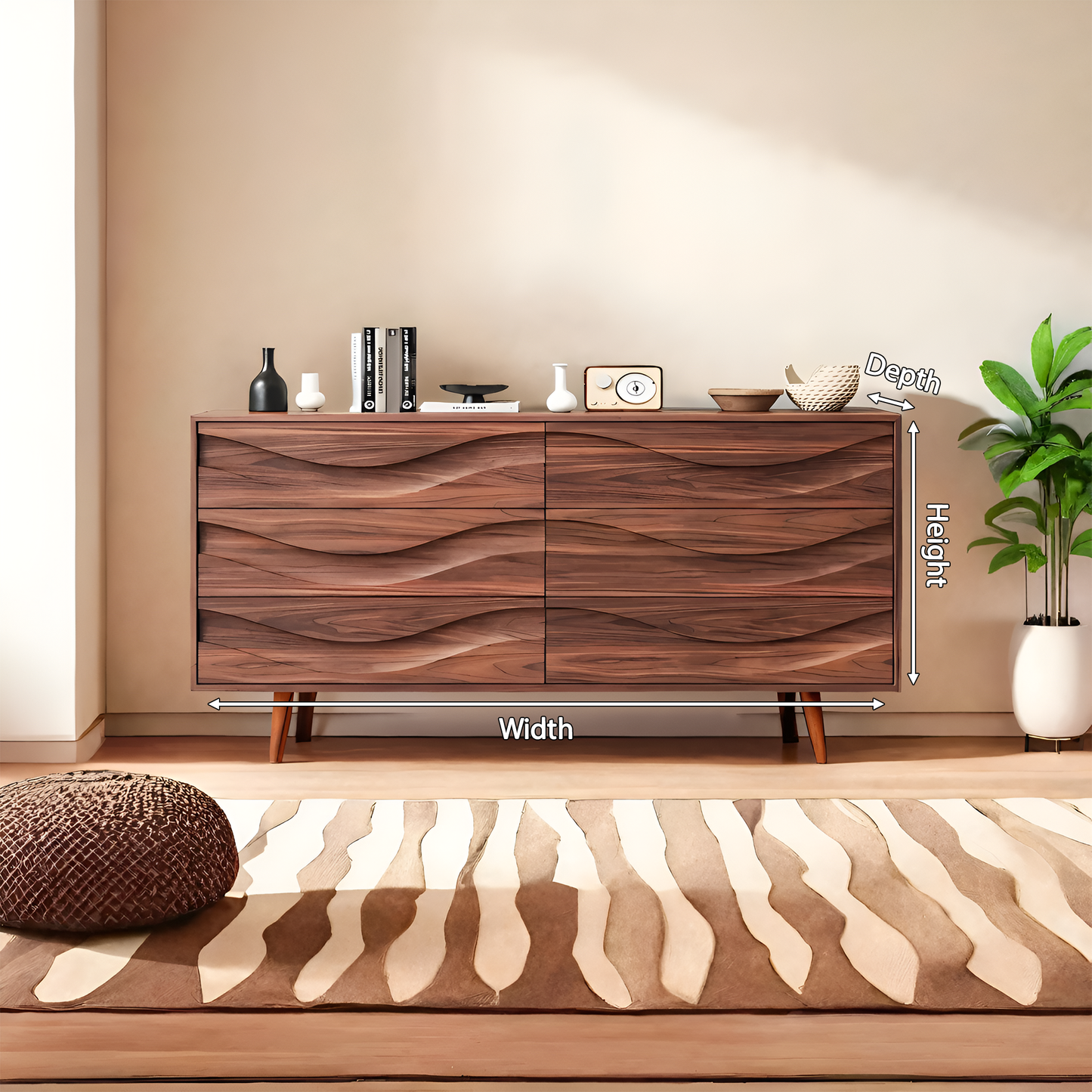 Modern Carved Wave Front Sideboard For Entryway Living Room