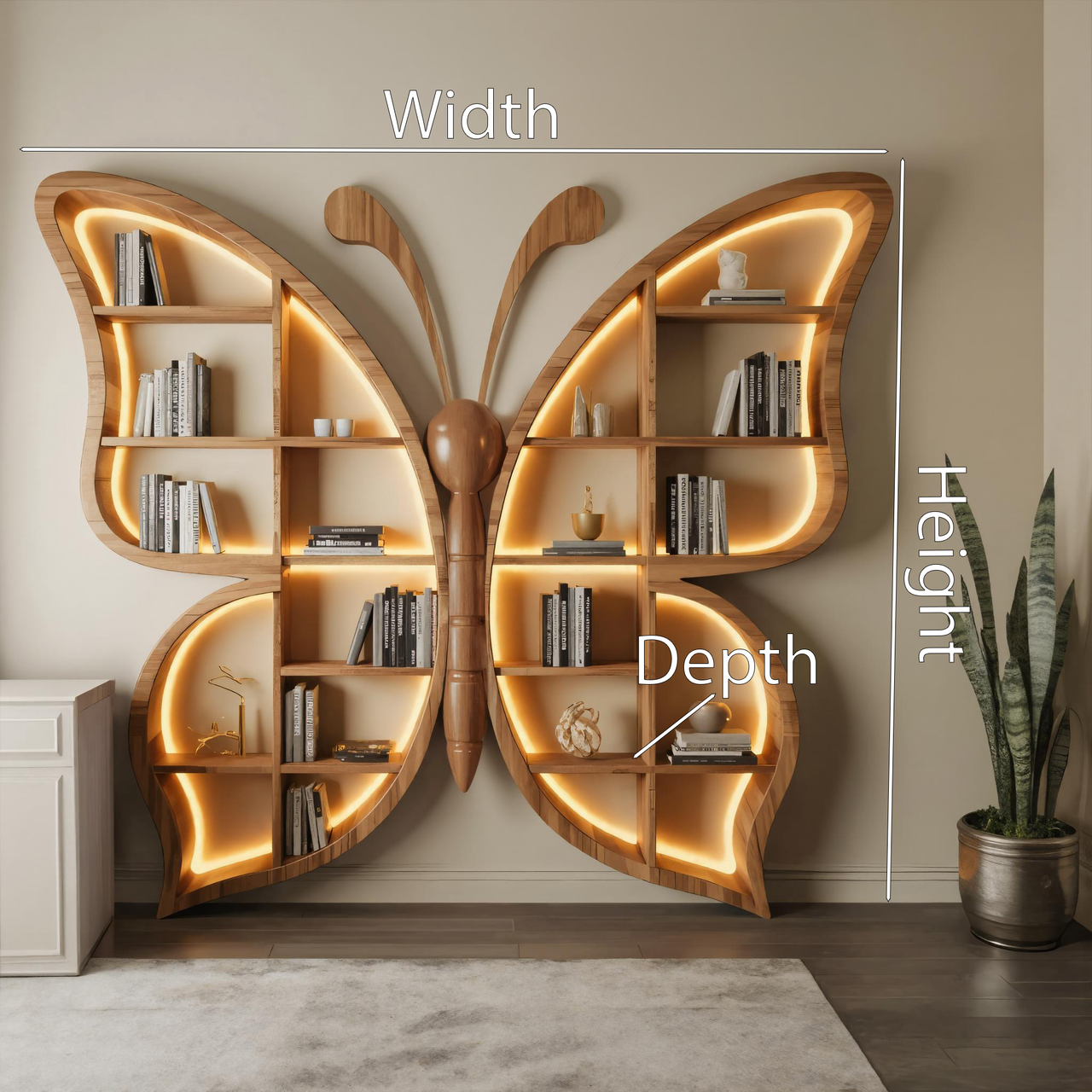 Artistic Butterfly Bookshelf With LED For Living Room Or Bedroom