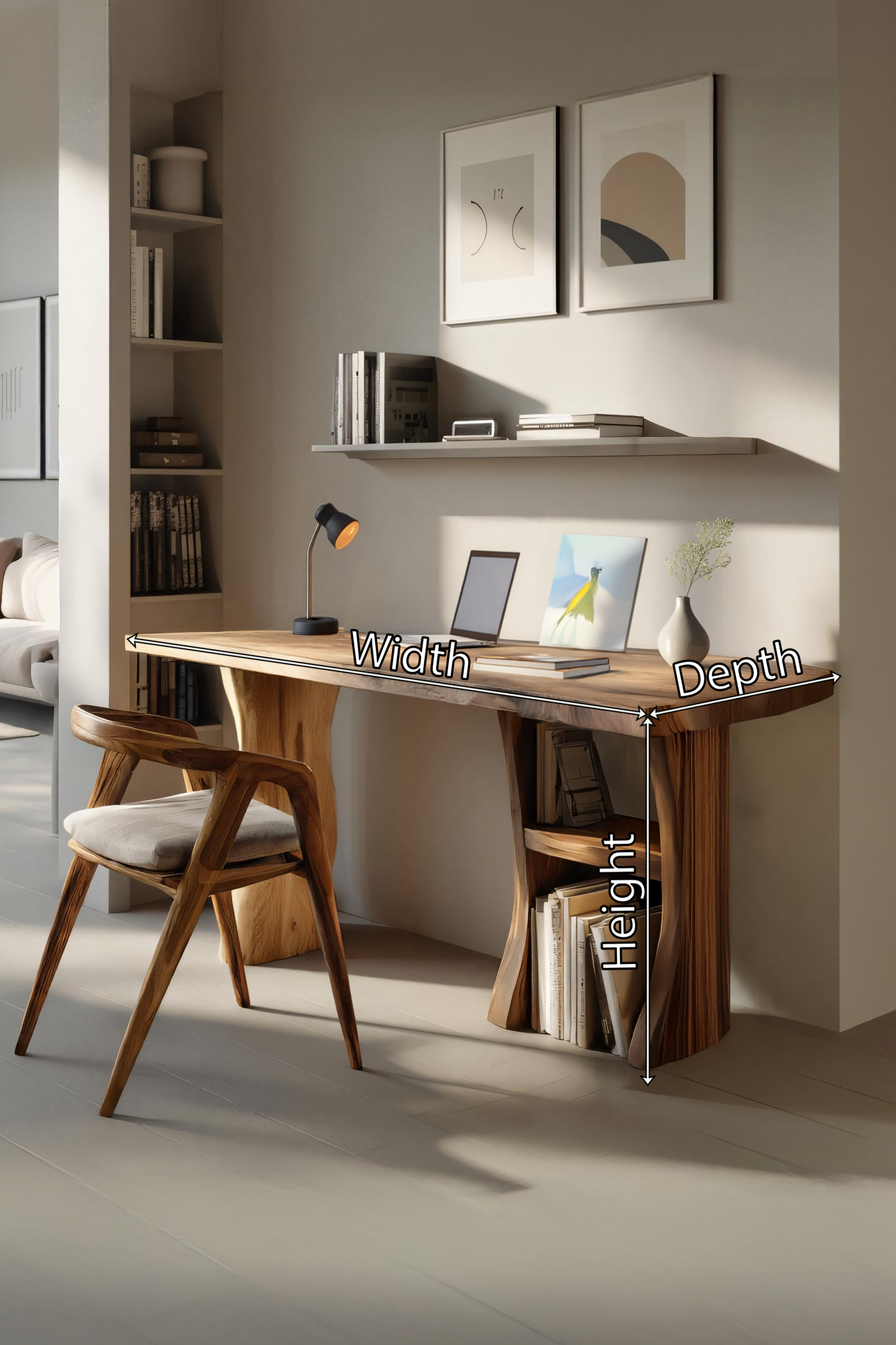 Modern Wooden Live Edge Desk For Small Home Office Setup