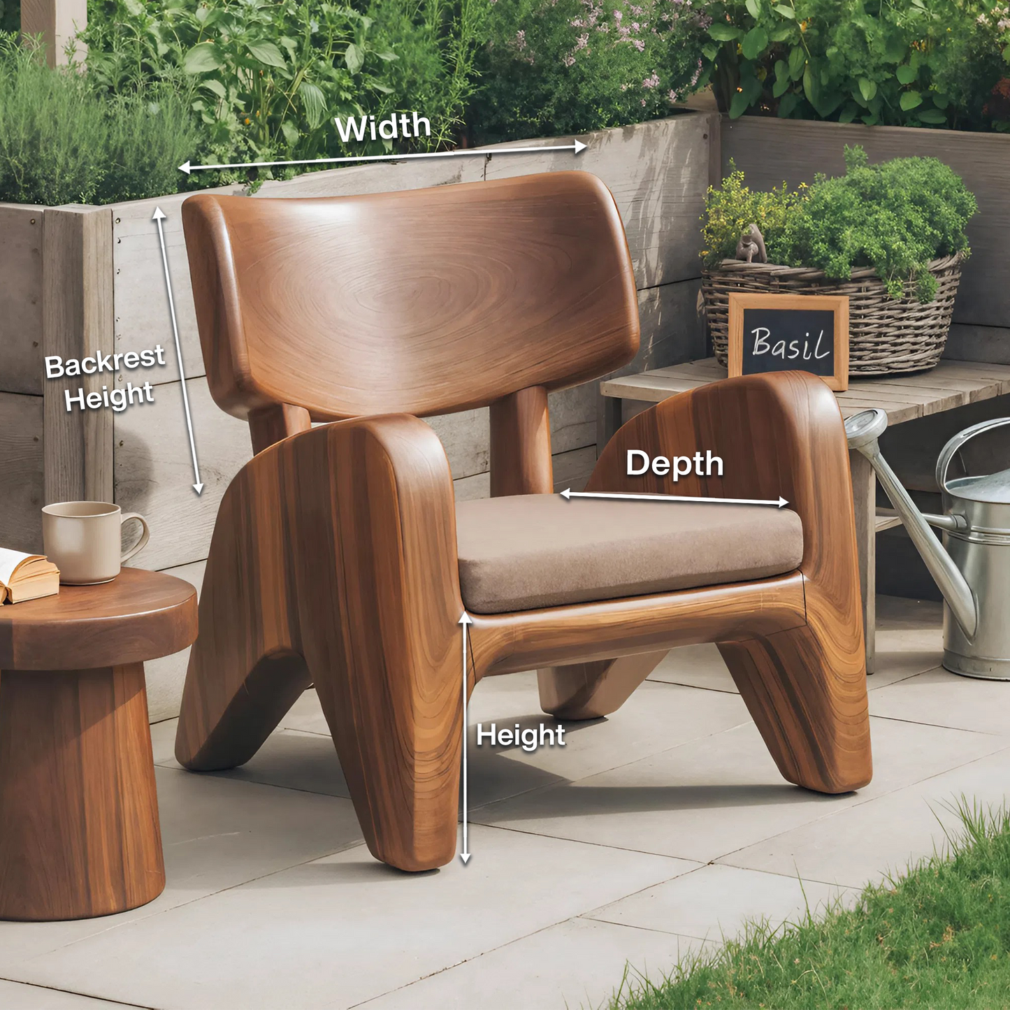 Contemporary Wooden Lounge Chair For Garden Or Reading Nook