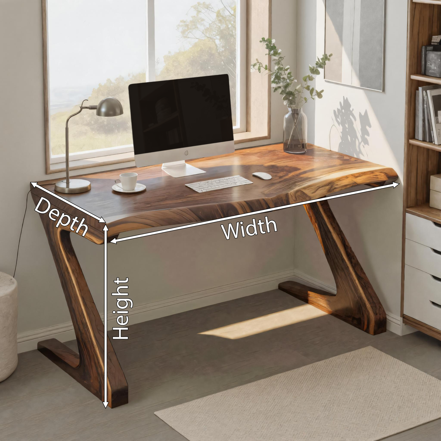 Modern Live Edge Desk With Z Legs For Home Office