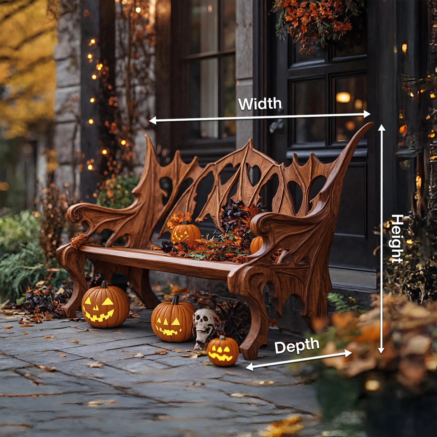 Mid Century Solid Wood Halloween Bench For Festive Outdoor Decor