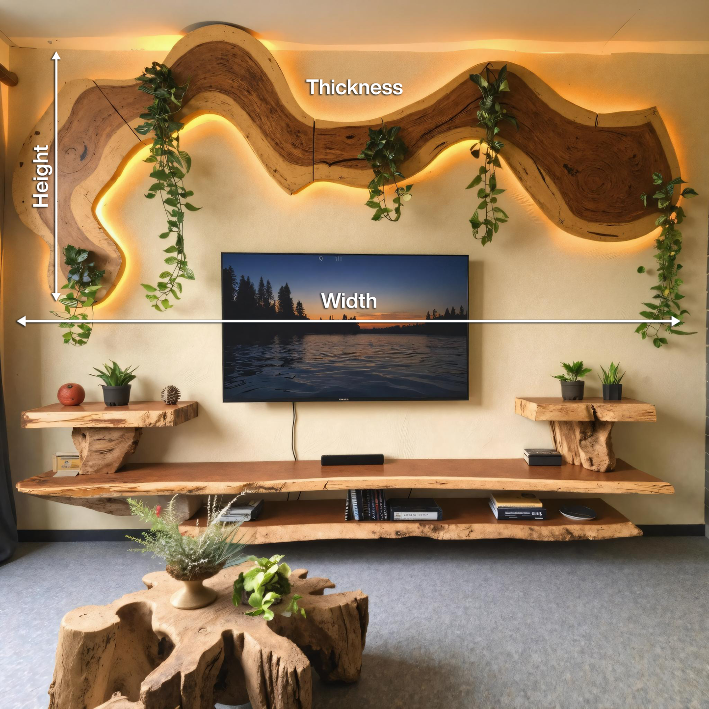 Rustic Sculptural Wall Art For Living Room Above TV