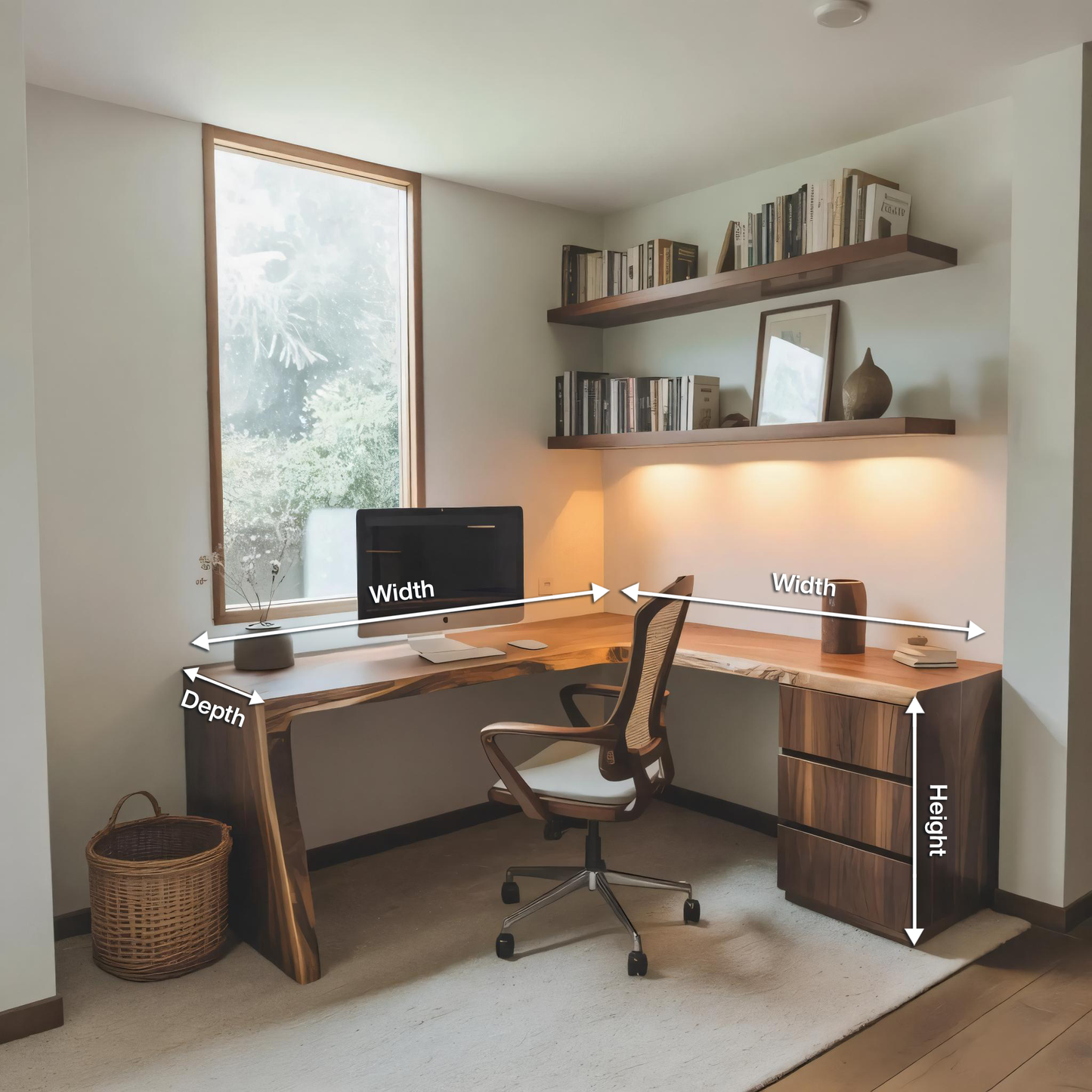 Modern Live Edge L Shaped Desk For Minimalist Home Office