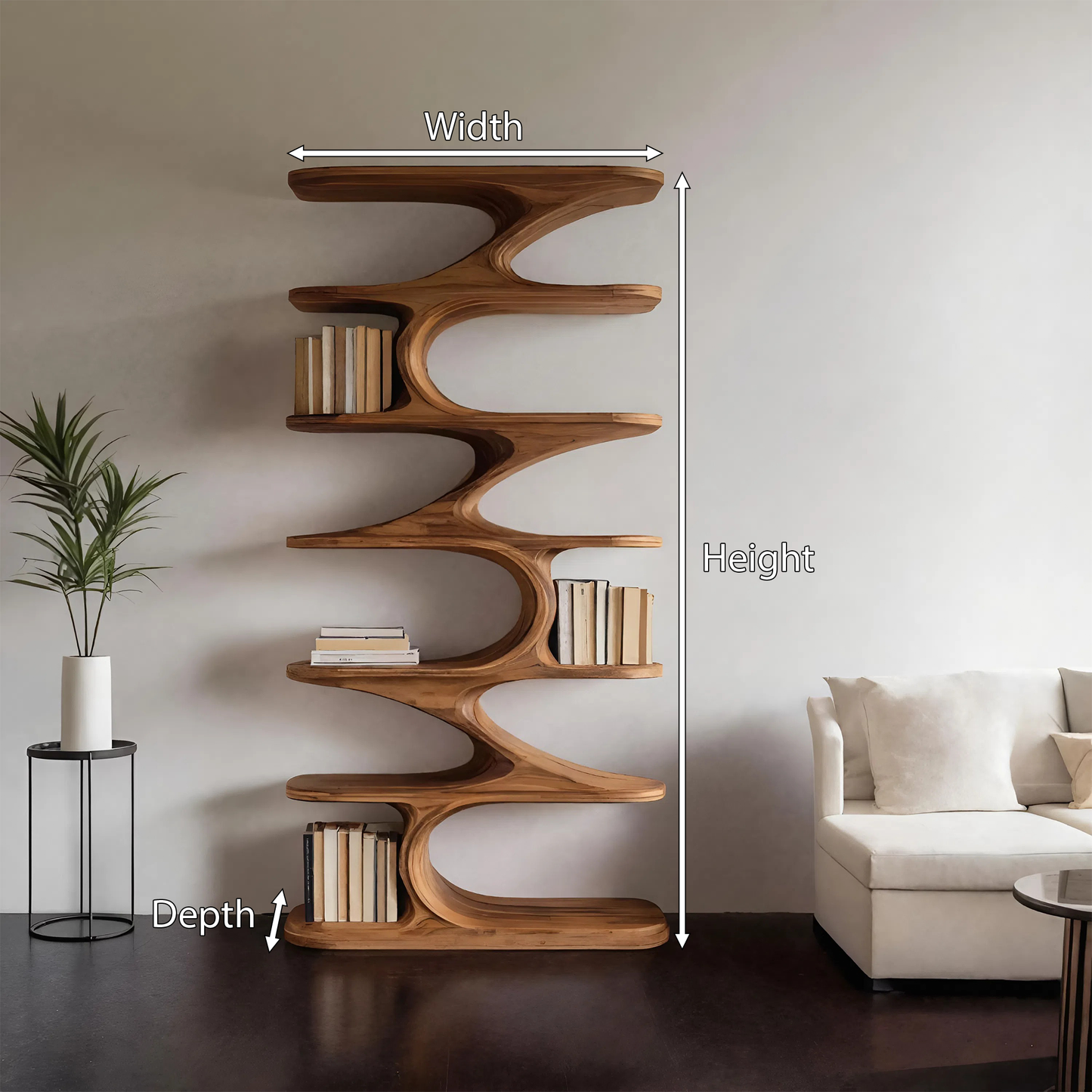Modern Organic Curved Bookshelf For Living Room