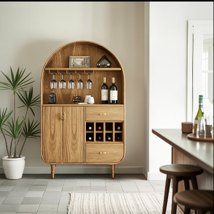 Arched Wine Cabinet With Storage For Dining Room