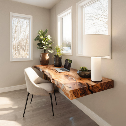 Modern Live Edge Floating Desk For Home Office Workspace