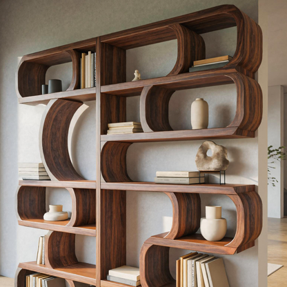 Modern Sculptural Bookshelf With Symmetrical Curves For Living Room Or Office
