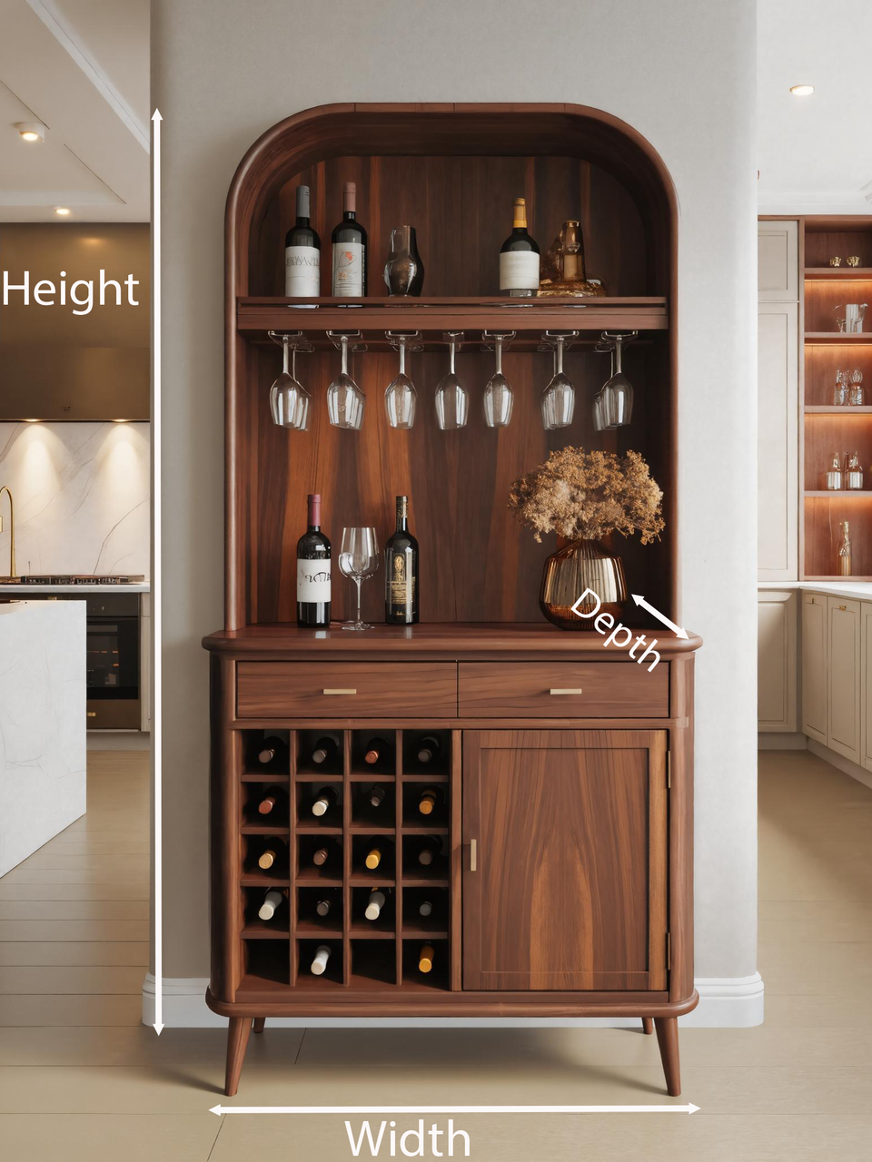 Mid Century Arched Wine Cabinet For Kitchen