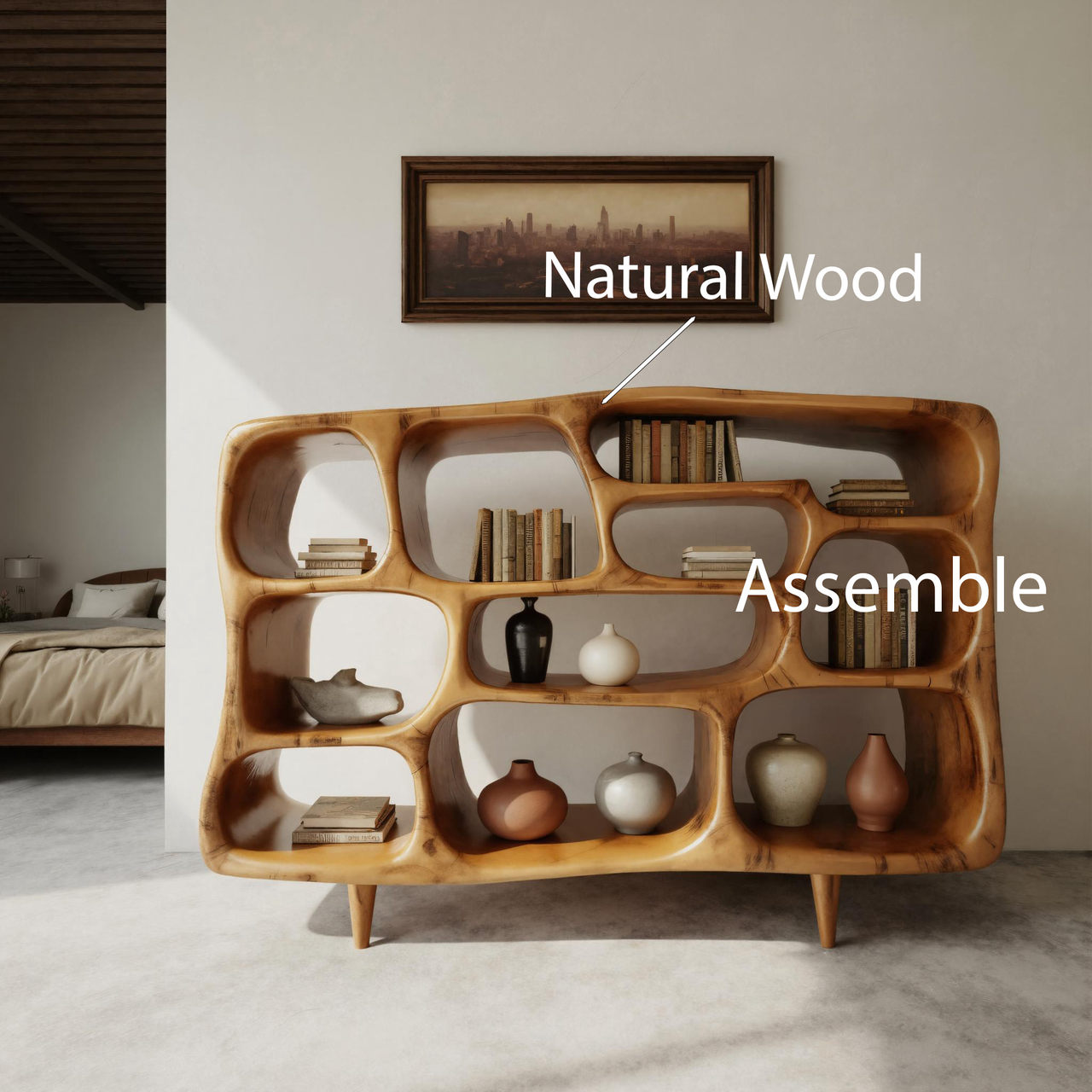 Modern Organic Bookshelf With Open Shelves For Living Room Or Office