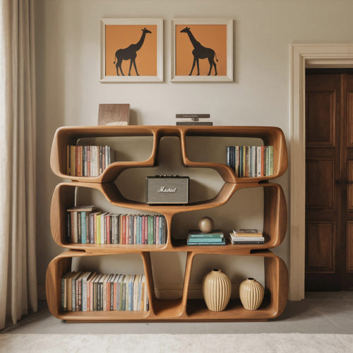 Modern Sculptural Bookshelf With Organic Curves For Living Room