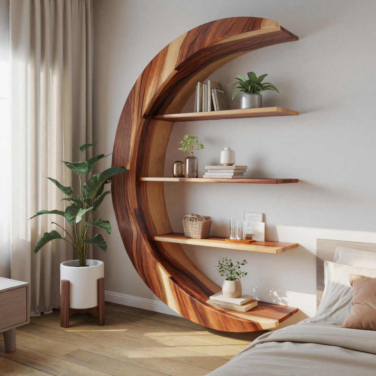 Modern Floating Moon Bookshelf For Living Room Or Bedroom