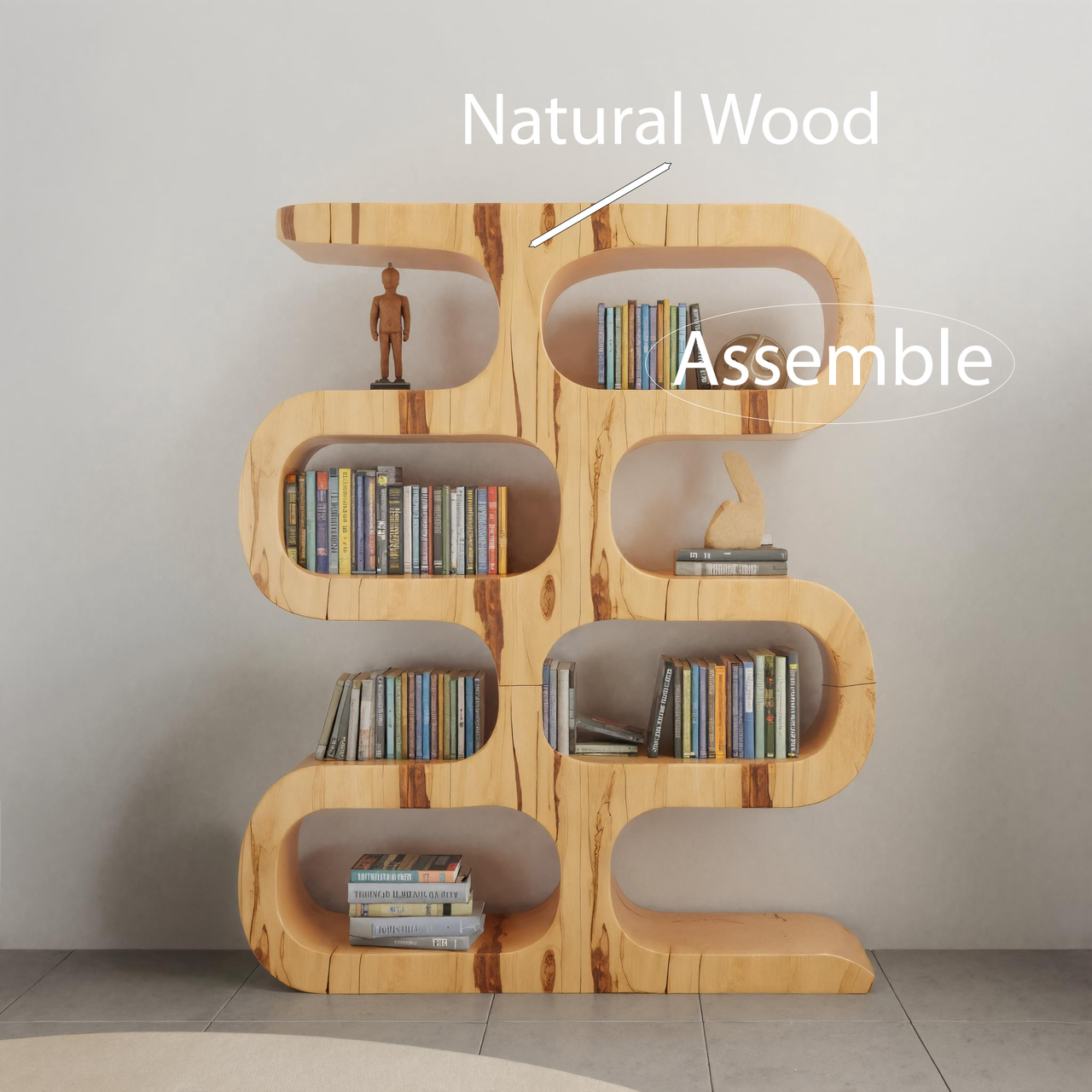 Modern Curved Bookshelf For Japandi Or Minimalist Living Room