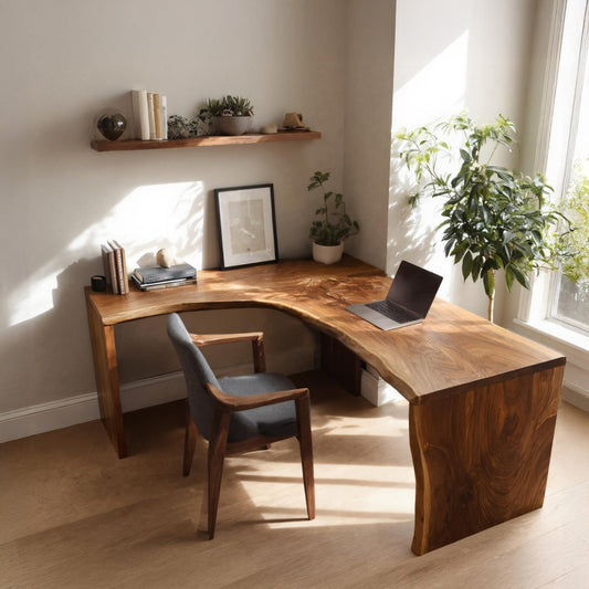 Modern Live Edge L Shaped Desk For Study Room