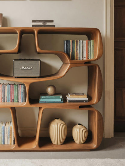 Modern Sculptural Bookshelf With Organic Curves For Living Room