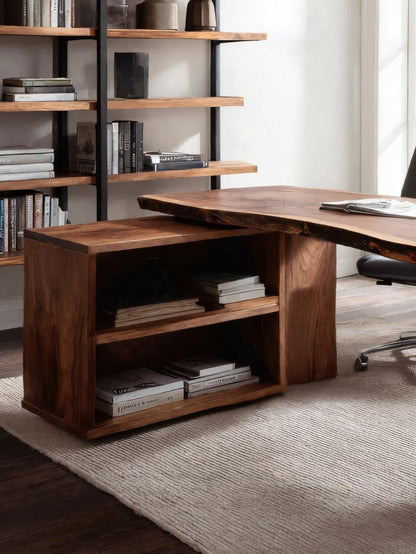 Modern Live Edge Desk With Storage For Workspace