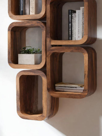 Modern Wall Mounted Bookshelf With Square Design For Living Room