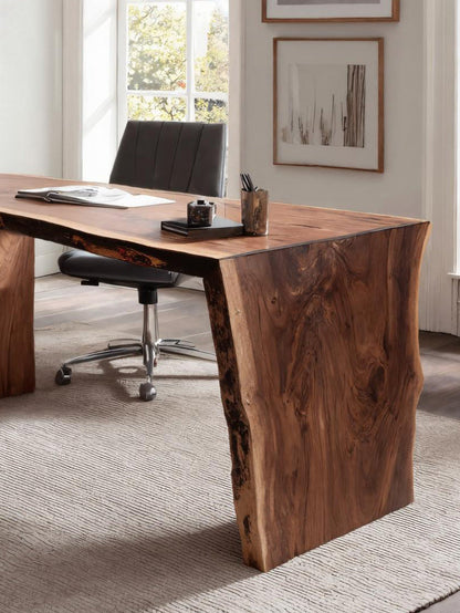Modern Live Edge Desk With Storage For Workspace
