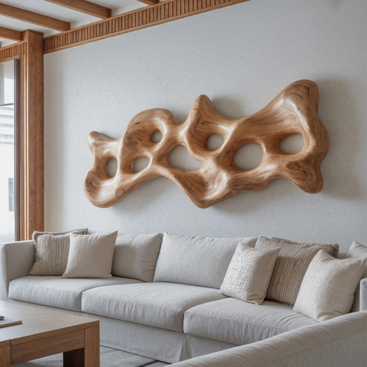 Organic Wall Art Sculpture With Carved Design For Living Room