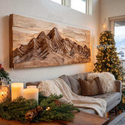 Mountain Wall Art With Layered Carved Design For Holiday Decor