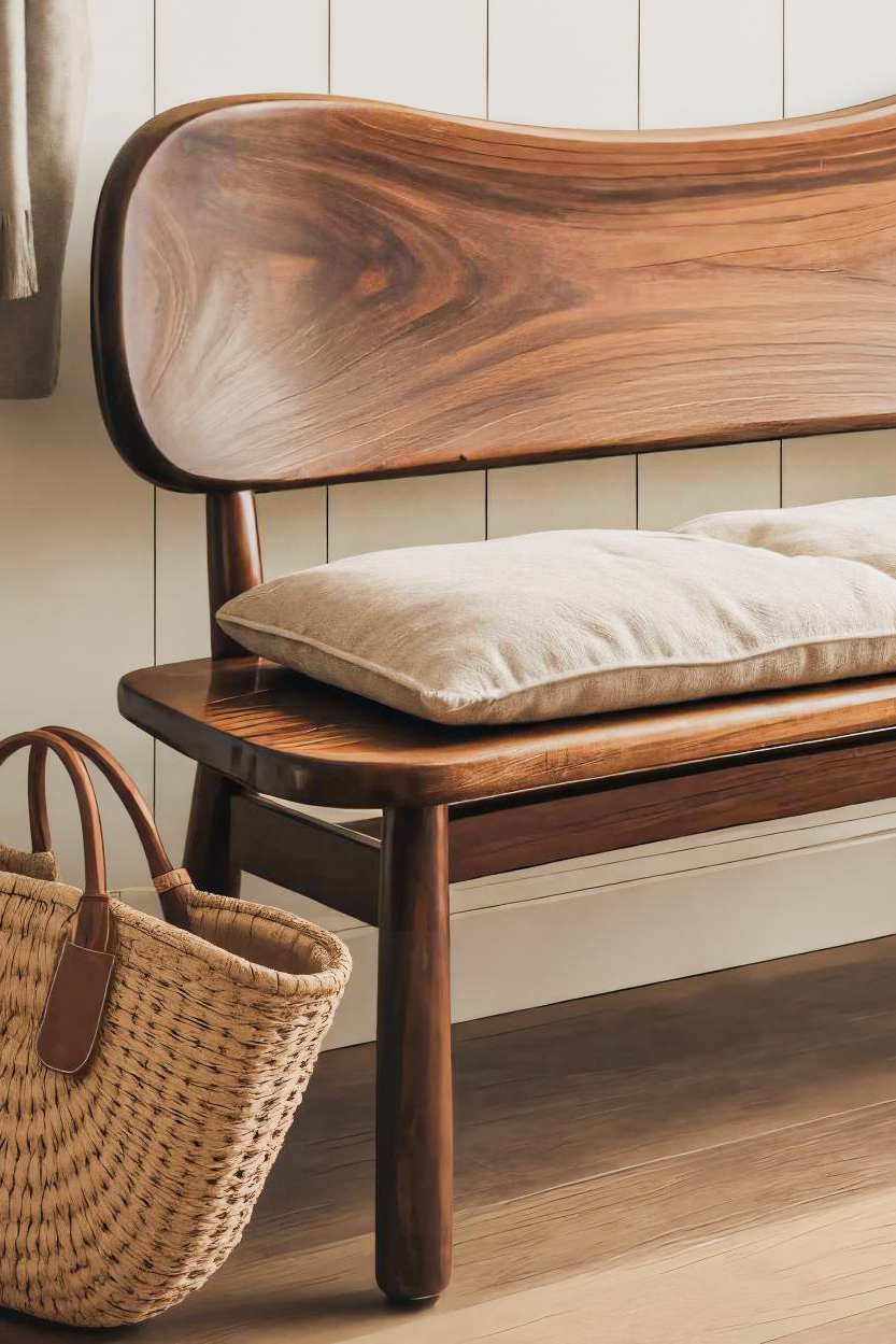 Modern Bench With Curved Backrest For Bedroom