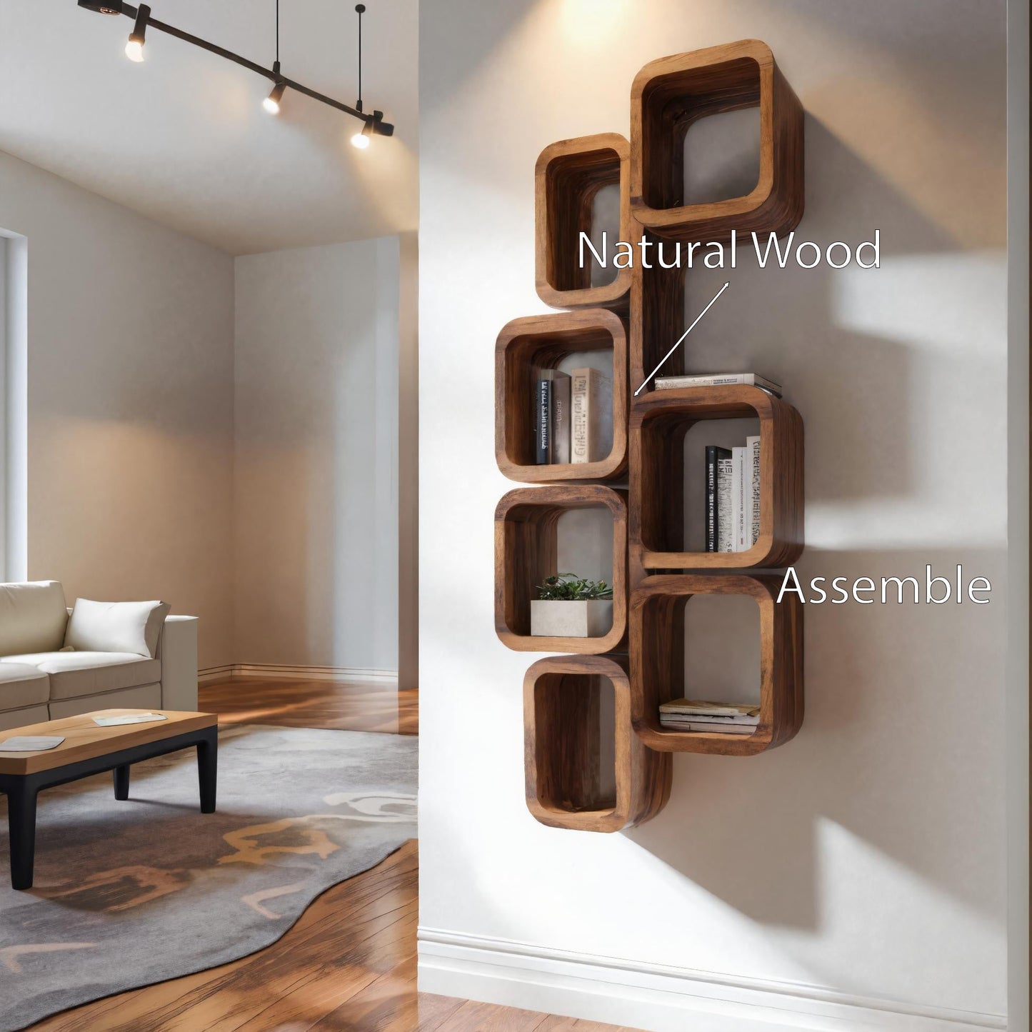 Modern Wall Mounted Bookshelf With Square Design For Living Room