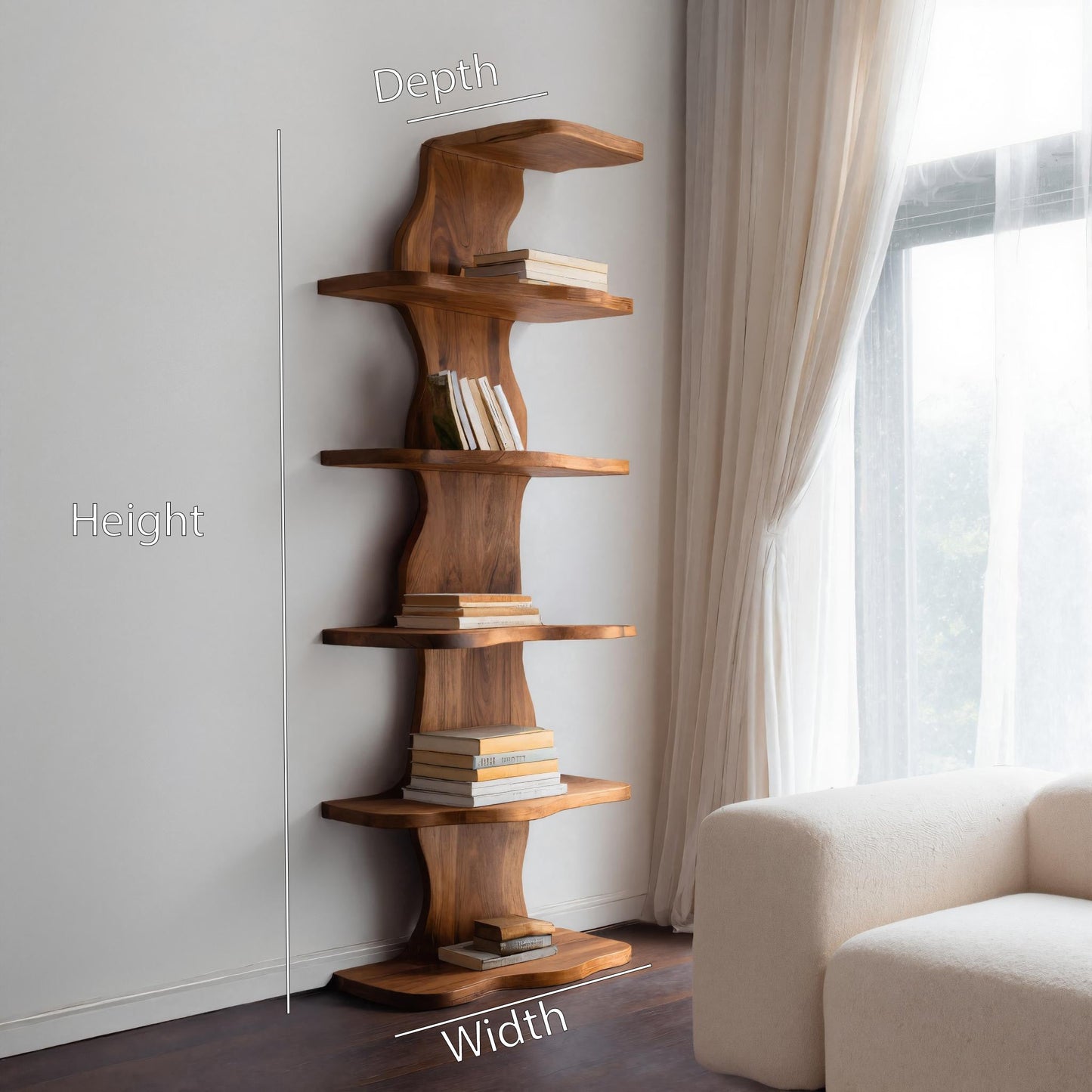 Modern Sculptural Wave Bookshelf For Living Room