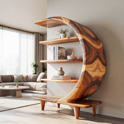 Modern Crescent Moon Bookshelf For Living Room Or Office