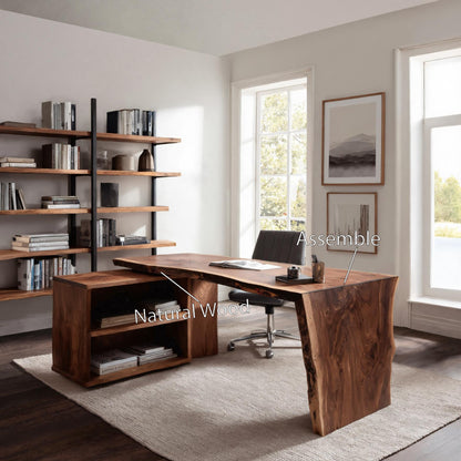 Modern Live Edge Desk With Storage For Workspace