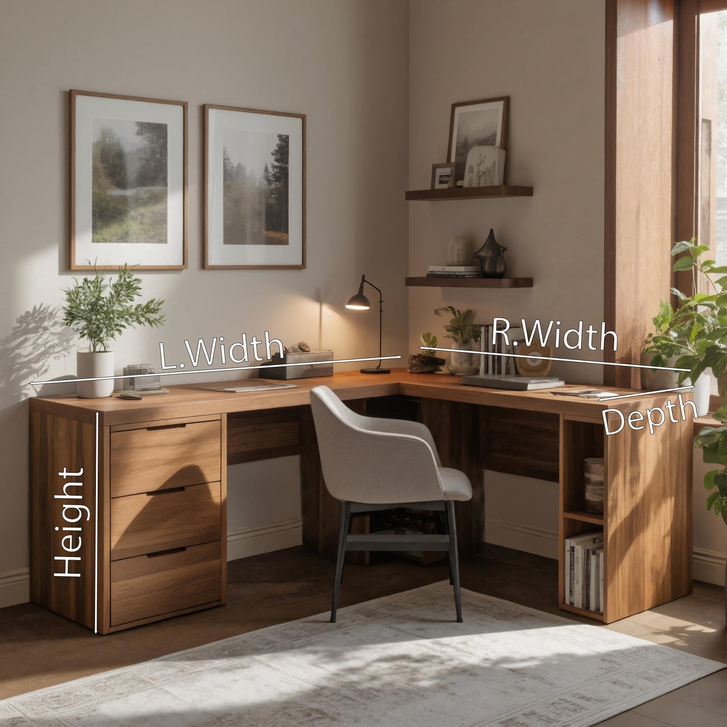 Modern L Shaped Desk With Drawers And Shelves For Study