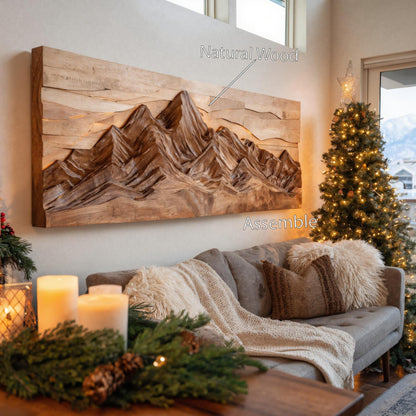 Mountain Wall Art With Layered Carved Design For Holiday Decor