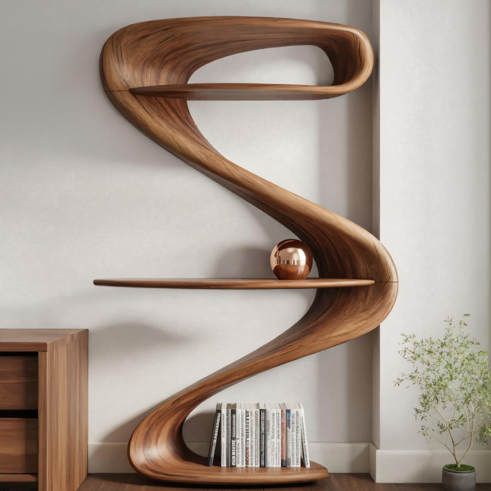 Modern Wave Bookshelf For Living Room Or Contemporary Interior