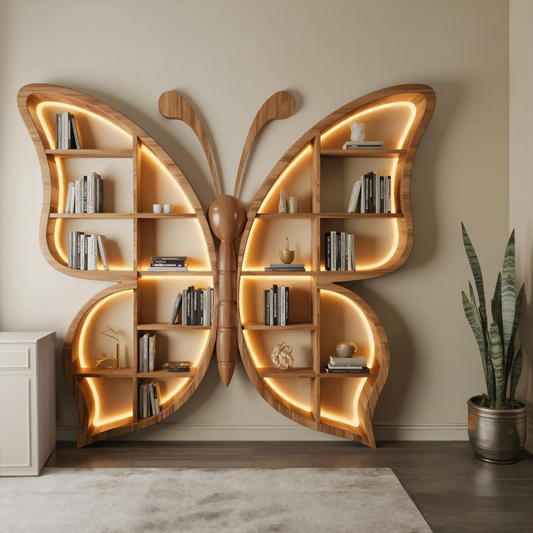 Artistic Butterfly Bookshelf With LED For Living Room Or Bedroom