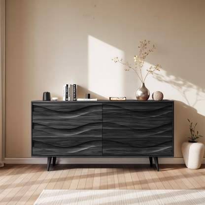 Modern Carved Wave Front Sideboard For Entryway Living Room