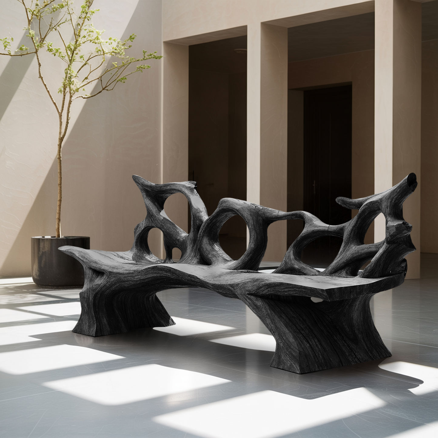 Mid Century Branch Bench Entryway Furniture For Compact Foyers