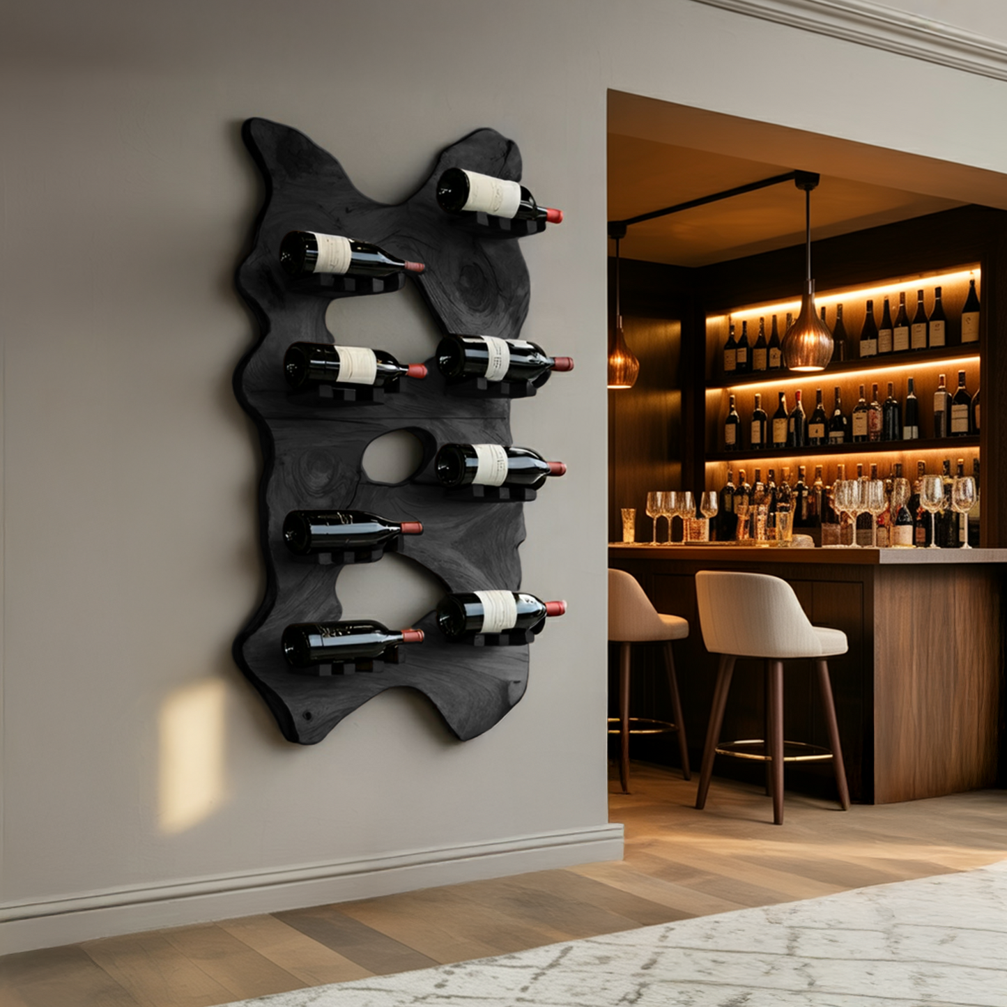 Mid Century Wooden Live Edge Wine Holder For Living Room Decor