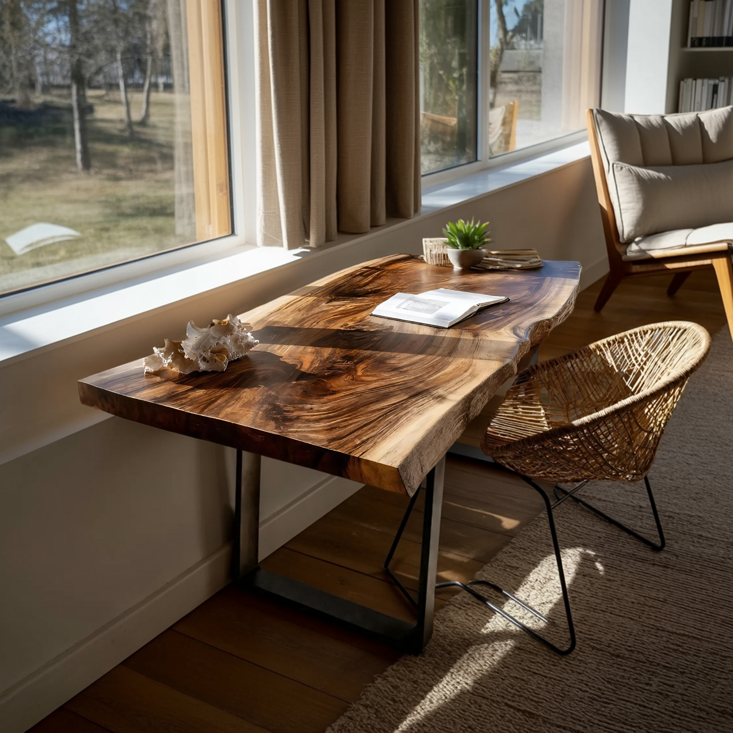 Modern Wooden Live Edge Desk For Bedroom Design