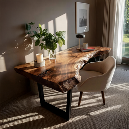 Mid Century Wooden Live Edge Desk For Living Room Decor