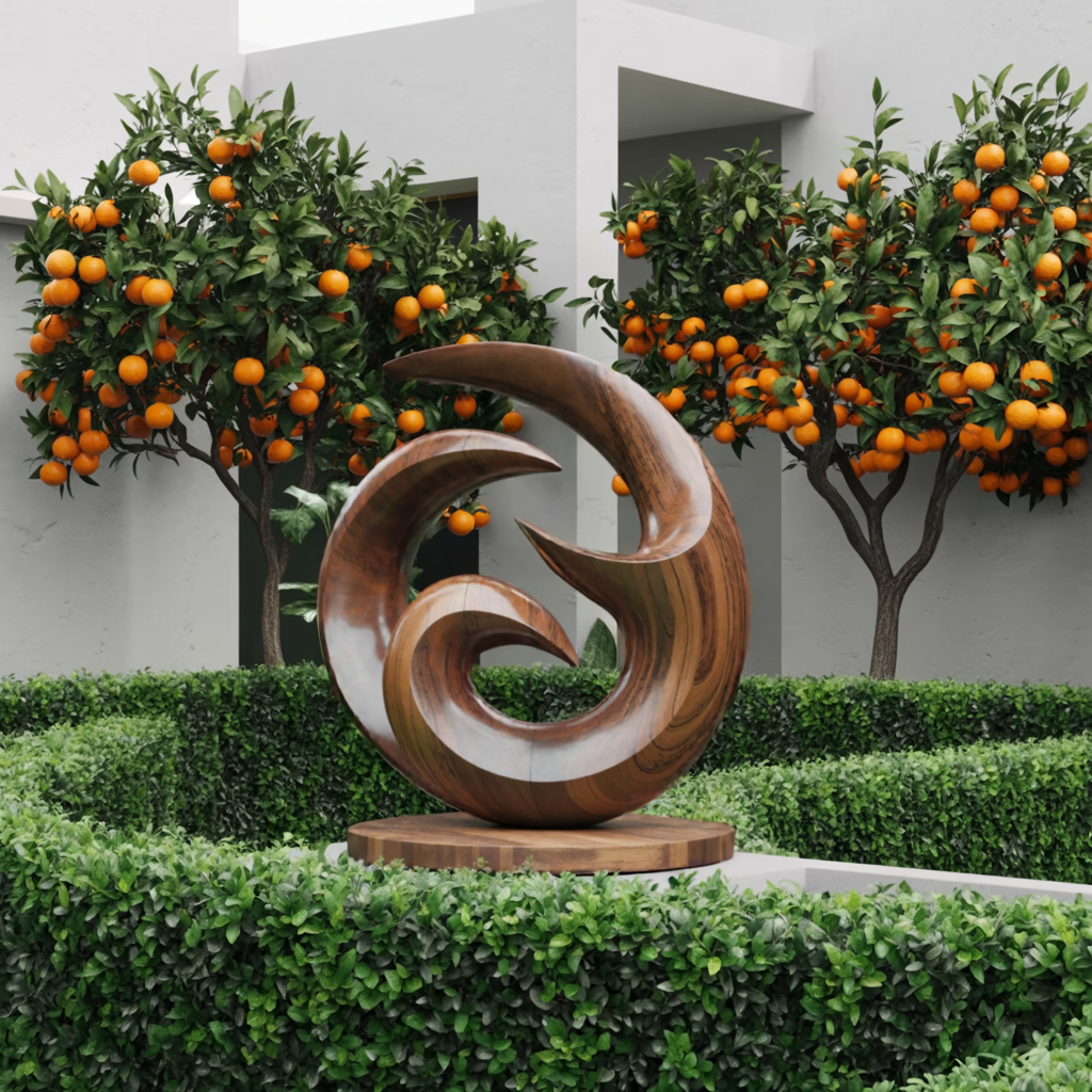 Farmhouse Abstract Wooden Sculpture For Living Room