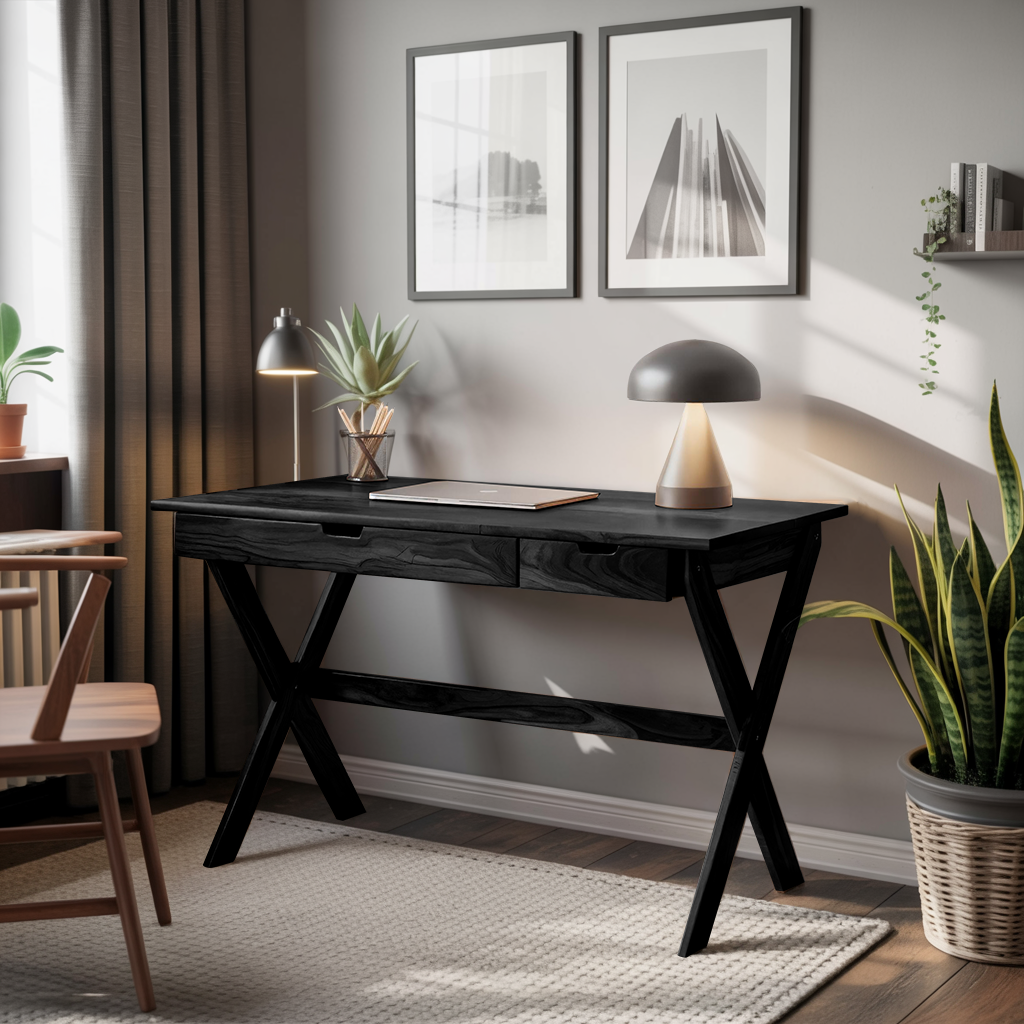 Scandinavian Wooden Desk with X Shaped Legs For Home Office Or Study