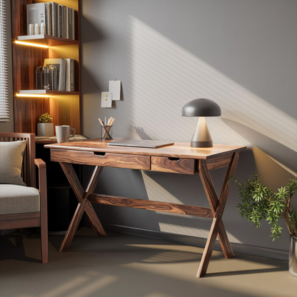Scandinavian Wooden Desk with X Shaped Legs For Home Office Or Study