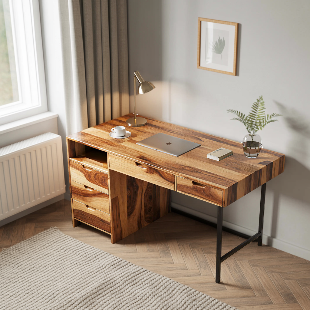 Modern Wooden Desk With Drawers For Home Office Or Study